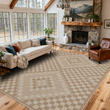 Garvee 6' x 9' Geometric Indoor Outdoor Rug, Washable Easy Jute-Style Linen-Look Reversible Non-Slip Rug for Living Room & Dining Room, Beige - Beige