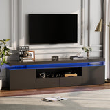 Garvee LED TV Stand for 75/80/85 Inch TV, Modern High Gloss Entertainment Center with Power Outlets, RGB LED Lights & Glass Storage Shelves, Media Console Table for Living Room & Bedroom - Black