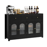 Garvee Spacious Black Farmhouse Sideboard Buffet Cabinet - 55'' Wide with 4 Doors & Drawers, Adjustable Shelves - Modern Storage Table for Entryway, Kitchen, Dining - Black US standard