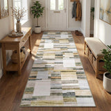 Garvee 2' x 10' Distressed Patchwork Runner Rug, Washable Non-Slip Soft Low-Pile Geometric Rug for Hallway, Kitchen & Laundry, Ivory & Sage Multi - Ivory & Sage Multi