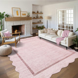 Garvee 8' × 10' Scalloped Area Rug, Washable Non-Slip Low-Pile Stain-Resistant Rug for Living Room, Bedroom & Dining Room, Pink - Pink