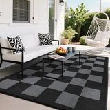Garvee Outdoor Rug 10x14 Plastic Straw Waterproof Reversible UV-Resistant Lightweight Portable with Stakes for Patio Beach Deck - Black/Gray