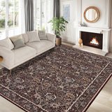 Garvee Washable Area Rugs for Living Room,Non-Slip & Low-Profile Floral Rug with Durable Edge Binding,Soft Rugs for Bedroom, Dining Room - Red
