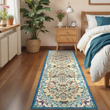 Garvee 2' × 6' Botanical Insect Floral Runner Rug, Machine Washable Non-Slip Low-Pile Soft Rug for Hallway, Kitchen & Entryway, Beige/Blue - Beige/Blue
