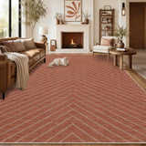 Garvee 8' x 10' Striped Easy Jute Area Rug, Washable Non-Slip Low-Pile Indoor Outdoor Rug for Living Room, Patio & Dining Room, Terracotta - Terracotta