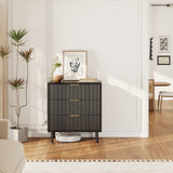 Garvee Modern Fluted 3 Drawer Dresser - Wide Matte Black Wood Storage Cabinet with Metal Legs - Anti-Tip Safety for Bedroom, Entryway, Living Room - Hallway Organizer - Color: Mottled black