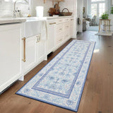 Garvee 2' × 6' Vintage Floral Border Runner Rug, Machine Washable Non-Slip Low-Pile Stain-Resistant Rug for Hallway, Kitchen & Entryway, Blue - Blue