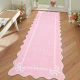 Garvee Scalloped Bow Rug for Living Room, Solid Pink Rug for Dorm, Washable Runner Rug 2.5x10 Soft Low Pile Non Slip Scalloped Rugs for Nursery Bedroom Decor Hallway Entryway Playroom - Pink