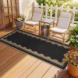 Garvee Washable Non-Slip Jute Runner Rug – Scalloped Edge, Mark Resistant, Modern Neutral Carpet for Entryway, Bedroom, Kitchen, Patio, Indoor Outdoor – Charcoal Black, 2x6ft - Black