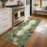 Garvee 2x6 Jungle Washable Runner Rug for Kitchen, Soft Animal print Hallway Runner Non Slip Green Entryway Rug Farmhouse Laundry Mat Stain Resistant Carpet for Bedroom Bathroom - Ivory Jungle Green