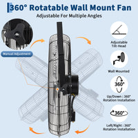 Garvee High Speed Industrial Wall Mount Fan – 20 Inch,4800 CFM, 3-Speed, IP44 Waterproof, Heavy-Duty Aluminum Blades, 360° Adjustable Tilt – Industrial-Grade for Garage, Warehouse, Greenhouse