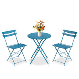Garvee Folding Bistro Set for Balcony & Porch, 3-Piece Metal Patio Furniture with 1 Table, 2 Chairs and No-Assembly Design, New Sapphire Blue