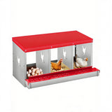 Garvee Chicken Nesting Box, 3 Room Galvanized Steel Laying Boxes, Metal Nesting Boxes for Hens with 10 Pads & 4 Fake Eggs, Easy Egg Collection, Vented Holes Poultry Nest for Chicken Coop, Red - Red