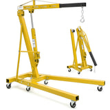 Garvee Heavy Duty Hydraulic Engine Hoist 2 Ton - Folding Cherry Picker Shop Crane - 4400 lbs Capacity, Telescopic Boom, 6 Caster Wheels - Automotive Garage Workshop Lift, Yellow without Load Distributor Unit, 2T