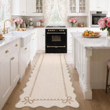 Garvee 2.5' × 8' Scalloped Bow Runner Rug, Coquette Cottagecore Washable Low-Pile Non-Slip Carpet for Hallway, Nursery & Bedroom, Beige - Beige