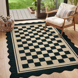 Garvee Scalloped Jute Area Rug - Black Checkered Design - Washable Non-Slip Low Pile Carpet for Living Room, Kitchen, Bedroom, Office, Entryway - Indoor Outdoor - Black, 4x6ft - Black