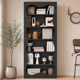 Garvee Tall 6-Tier Wood Bookshelf, Freestanding Bookcase with Wavy Scalloped Edge, Large Storage Display Shelf for Living Room Bedroom Office Library, Black - Black