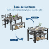 Garvee Farmhouse Kitchen Table Chairs Set for 4–47"Modern Dining Table for 4 with Bench&Chairs,Storage Shelf&Metal Frame,Space-Saving Design for Dining Room/Kitchen/Apartment (Gray)