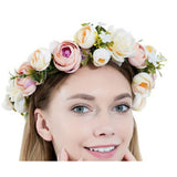 Garvee Elegant Silk Rose Flower Crown Headband – Handmade Boho Simulation Floral Wreath, Adjustable Fit for Women, Girls, Bridal, Bridesmaids, Parties, Home Decor – Champagne
