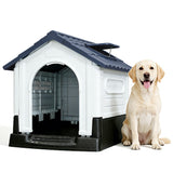 Garvee Large Dog House Outdoor with Air Vents and Elevated Floor for Medium Large Dogs, Plastic Waterproof Doghouse Sloping Roof, Easy Clean and Assemble, Gray - Gray