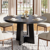 Garvee Space-Saving 47" Round Dining Table – Modern Pedestal Base, Sturdy Wood, Seats 4-6 – Ideal for Kitchen, Dining Room, Apartment, Breakfast Nook – Black Mountain design