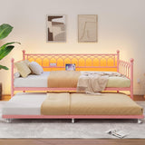 Garvee Daybed with Trundle, Metal Twin Trundle Bed with Charging Station & LED Lights, Sofa Beds Frame with Pull Out Bed for Living Room, Guest Room, Apartment, Small Spaces, Pink - Pink|Daybed with Trundle