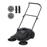 Garvee 25.6-Inch Manual Push Floor Sweeper with 5-Gallon Debris Bin, Dual Side Brushes & Adjustable Folding Handle for Garage, Driveway, Patio and Sidewalk, Black - Black