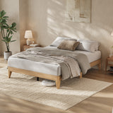 Garvee Sturdy Queen Size Wood Platform Bed Frame - Sturdy Wooden Slats & Legs, Robust Metal Center Support, 11.8" Height, 7.5" Underbed Storage, Noise-Free, No Box Spring Needed, Easy Assembly, Natural Wood Color, QUEEN - Natural Wood