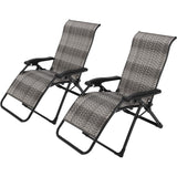 Garvee Set of 2 Patio Rattan Folding Reclining Chair, Adjustable Portable Outdoor Lounge Chair with Armrests, Gray - gray