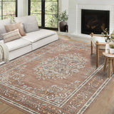 Garvee 5' × 7' Area Rugs for Living Room, Washable Floral Rug Non Slip Low Pile, Vintage Boho Botanical Throw Carpet for Farmhouse, Bedroom, Dining Room, Retro Terracotta