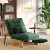Garvee Modern Corduroy Accent Chair with Adjustable Backrest & Footrest – Upholstered Lounge Armchair, Lumbar Pillow, Side Pocket, Rubberwood Frame – Dark Green - Dark Green