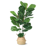 Garvee Lifelike 39 Inch Artificial Fiddle Leaf Fig Tree – Realistic Indoor Faux Floor Plant – Natural Wood Trunk – Decorative Black Basin with Straw Accent – Ideal for Home, Office, Living Room – One-Piece, 39 Inches High, Black Basin with Straw Basin
