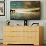 Garvee Modern Tall TV Stand with Mount for 32–85 Inch TVs – 6 Drawer Entertainment Center – Fluted Panel Design – Large Storage Media Console for Living Room or Bedroom – Wall Mountable & Freestanding – Log - Natural Wood