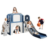 Garvee 8-in-1 Toddler Activity Center Playground Set – Slide, Climber, Basketball Hoop, Tunnel, Rocker, Telescope & Storage – Indoor/Outdoor Kids Play Tunnel for Boys & Girls – Safe, Sturdy Design, Blue