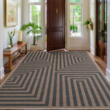 Garvee 5' × 7' Modern Geometric Lines Area Rug, Machine Washable Non-Slip Low-Pile Soft Rug for Living Room, Bedroom & Dining Room, Black/Brown - Black/Brown