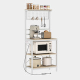 Garvee 4-Tier Kitchen Storage Organizer with Power Outlet – Adjustable Shelves, Microwave Stand, Coffee Bar Station, 6 Hooks – Durable Black Iron & Vintage Brown – Color: Black iron + vintage brown