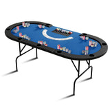 Garvee 84" Oval Poker Table, Foldable Casino-Style Game Table with Padded Rail & 9 Built-in Plastic Cup Holders, Portable Folding Card Table for 10 Players  - Blue & Black