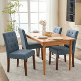 Garvee Modern Parsons Upholstered Dining Chairs Set of 4 – Navy Blue Soft Linen Fabric, Padded High Back, Sturdy Sturdy Wood Legs for Kitchen, Restaurant, Café – Color: Linen Blue, 2 Boxes, 4PCS - Linen | Blue