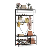 Garvee 5-in-1 Hall Tree with Bench and Shoe Storage - Adjustable Shelf, 9 Hooks & Hanging Rod - Entryway Coat Rack Organizer for Hallway, Mudroom, Bedroom - Vintage Black