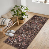Garvee Reddish Brown Washable Floral Runner Rug 2' × 6', Non Slip Low Pile Stain Resistant Botanical Rug for Kitchen Hallway Entryway Laundry Room - Reddish Brown