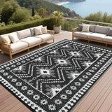 Garvee Waterproof Reversible Outdoor Plastic Woven Rug – Vintage Diamond Patio Carpet – UV Resistant, Easy Clean, collapsible – Large Area Mat for Garden, Deck, Balcony, Pool, RV, Camping – Black & White, 9x18ft - Black & White