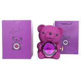 Garvee Romantic Long-Lasting Preserved Rose Bear – Rotating Eternal Flower Arrangement with Gift Box & Bag – Distinctive Artificial Floral Decor for Home or Office – Special Gift for Women – Purple Preserved Flower Style - Purple