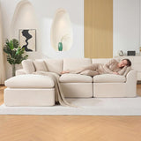 Garvee Modular Sectional Sofa, 110'' Sponge Compression Sofas with Deep Seat, Sectional Couches for Living Room and Bedroom, No Assembly Required, White - White