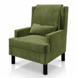 Garvee Mid-Century Modern Wingback Accent Chair – Emerald Green Chenille Upholstered Armchair with High Back, Soft Pillow, and Sturdy Wood Legs – Comfy Single Chair for Living Room, Bedroom, Study, or Fireside, Emerald Green - Green