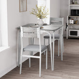 Garvee Space-Saving 3 Piece Dining Table Set for 2 – Modern Square Kitchen & Dining Room Furniture – MDF Tabletop – 2 Upholstered Chairs – Compact Dinette – Washed Gray + White Tube, MDF tabletop