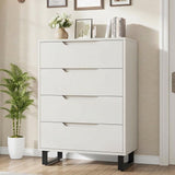Garvee 4-Drawer Tall Wooden Dresser with Adjustable Legs, Ample Storage, Sturdy MDF Construction, Black Finish for Bedroom and Living Room, White - White
