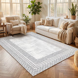 Garvee 8' x 10' Modern Geometric Non-Slip, Machine-Washable, Soft Faux Cashmere Aesthetic Area Rug- Bedrooms and Entryways, Gray - Gray