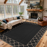 Garvee Black Coffee Washable Linen-Like Area Rug 5' × 7', Non Slip Low Pile Boho Geometric Indoor Outdoor Rug for Living Room Bedroom Patio - Black Coffee