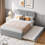 Garvee Queen Size Bed Frame with Trundle, Upholstered Platform Bed Frame with Headboard, Trundle Bed Twin, Wood Slat Support, for Bedroom, Living Room, Guest Room - Gray