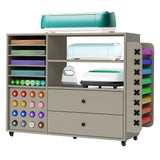 Garvee Craft Table Cricut Cart Storage Cabinet Compatible with Cricut Machines with 2 Drawers & 24 Vinyl Roll Holder, Craft Station Accessories Organizer